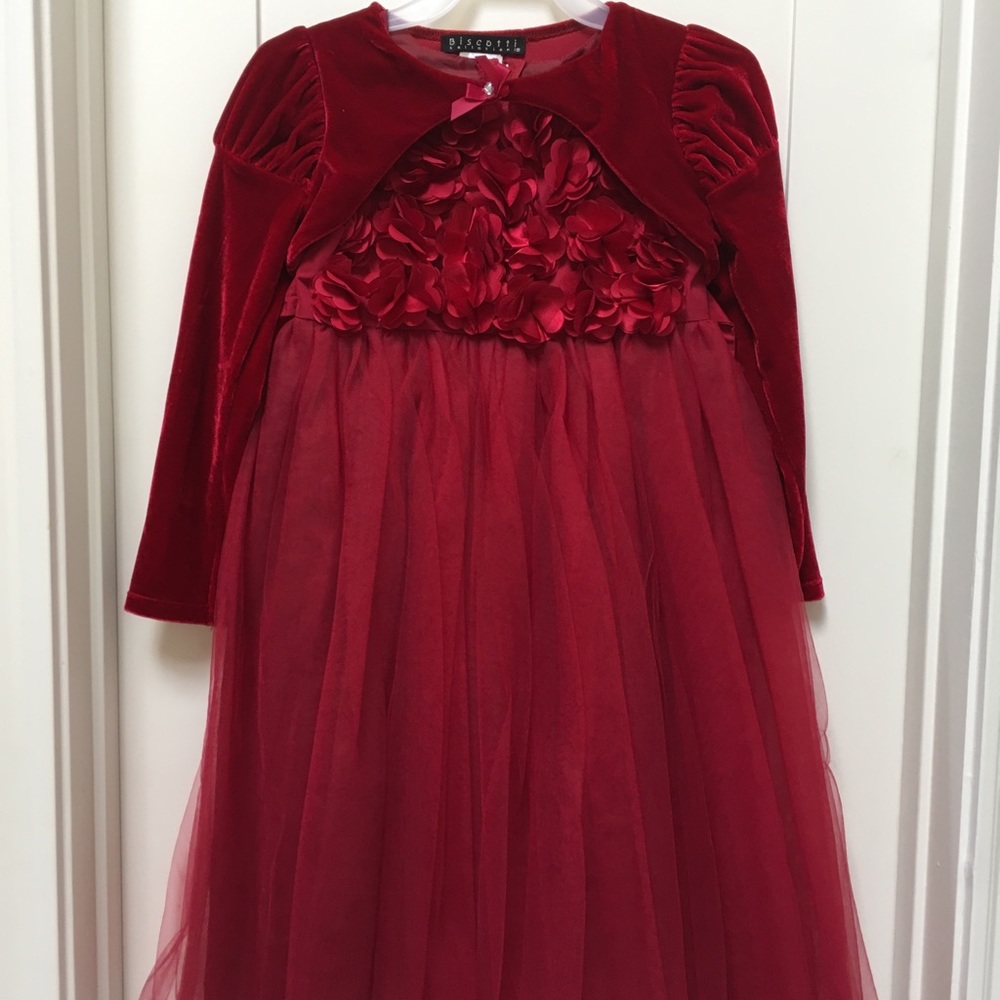 2pc Biscotti Red Tulle Velvet Dress